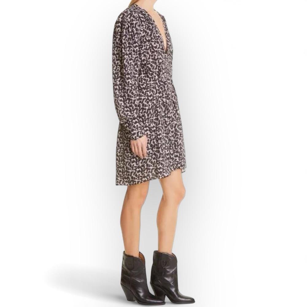 Isabel Marant Arone Pleated Mini Dress Size 36 Black Ecru Print New‎ - Picture 8 of 16